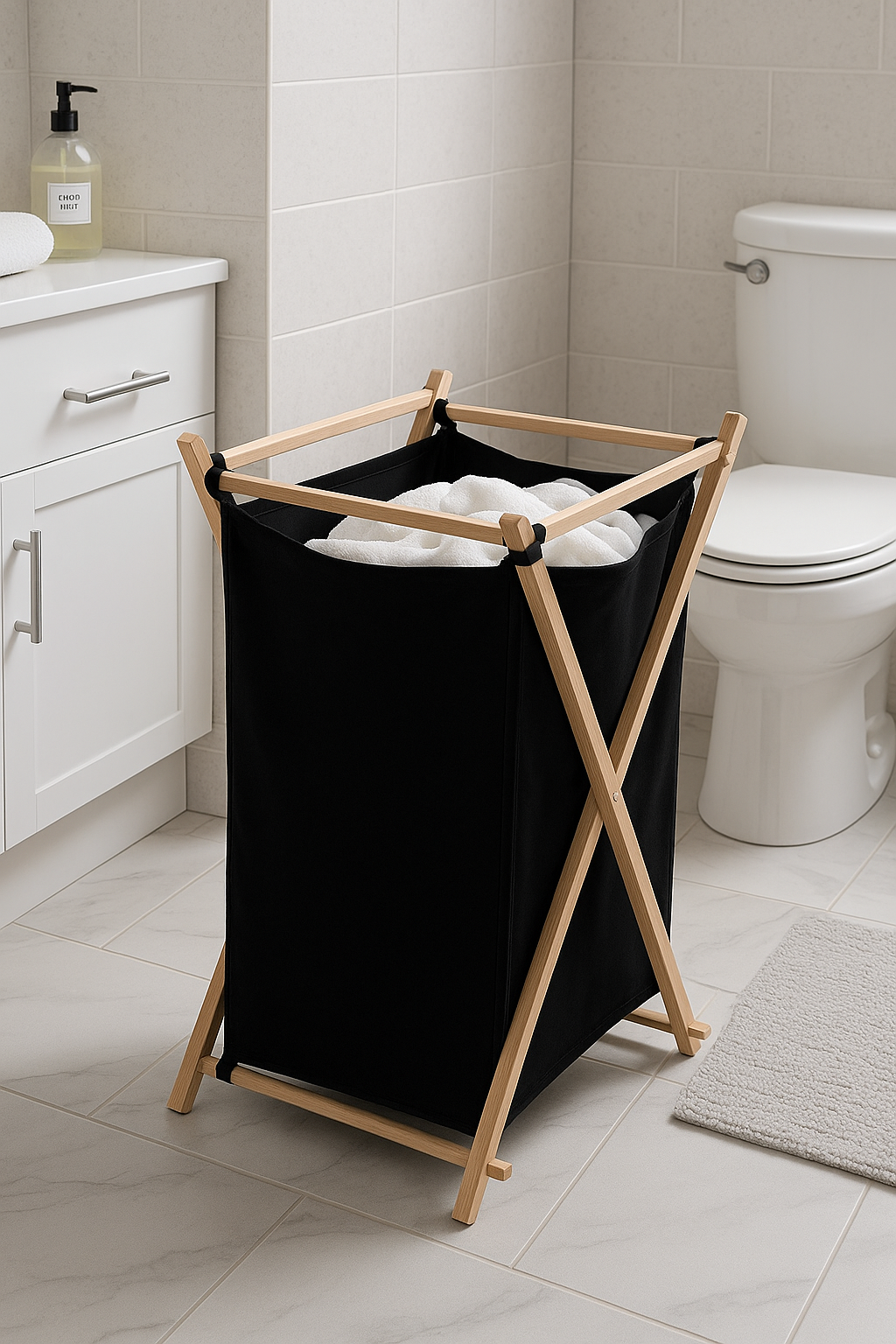 CESTO PARA ROPA ARTICULABLE 50X43X76CM BAMBOO/TELA