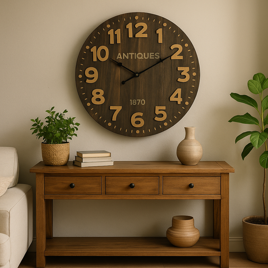 RELOJ DE PARED MDF D60X60X4.5CM MARRON ANTIQUES