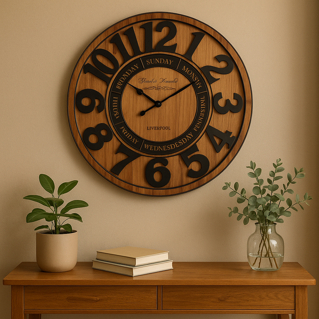 RELOJ DE PARED MADERA 68X68X4.3 CM NUMEROS NEGROS
