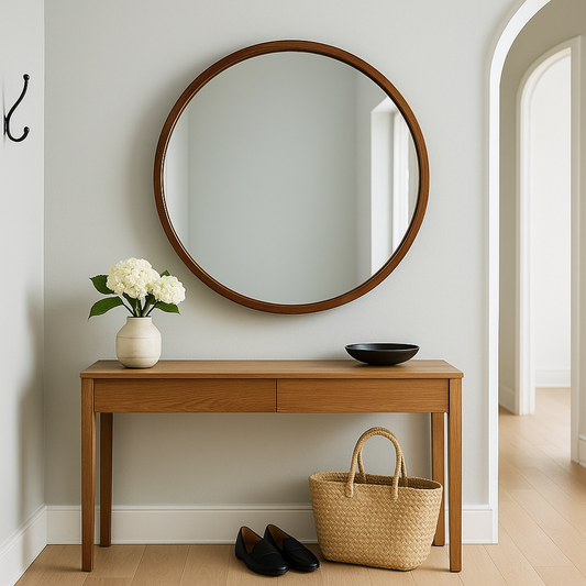 ESPEJO REDONDO BORDE MADERA D40x2.5CM