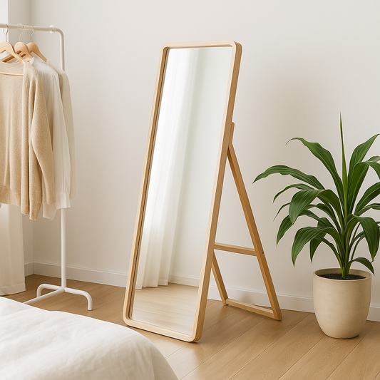 ESPEJO DE PIE MADERA 50x100CM BORDE REDONDO NATURAL