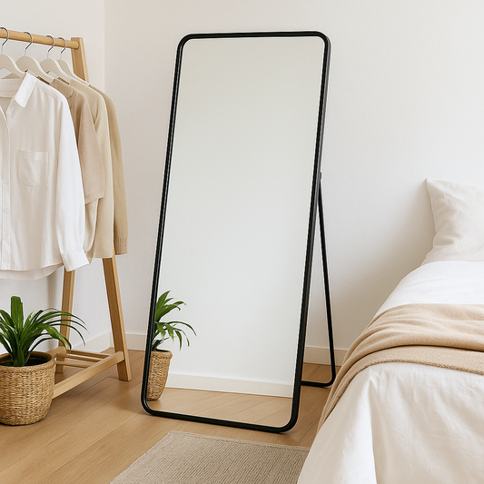 ESPEJO DE PIE METAL 50x100CM BORDE REDONDO NEGRO