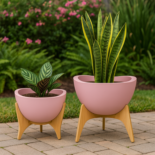 MACETA C/BASE MADERA 38X20CM TRYAS ROSA