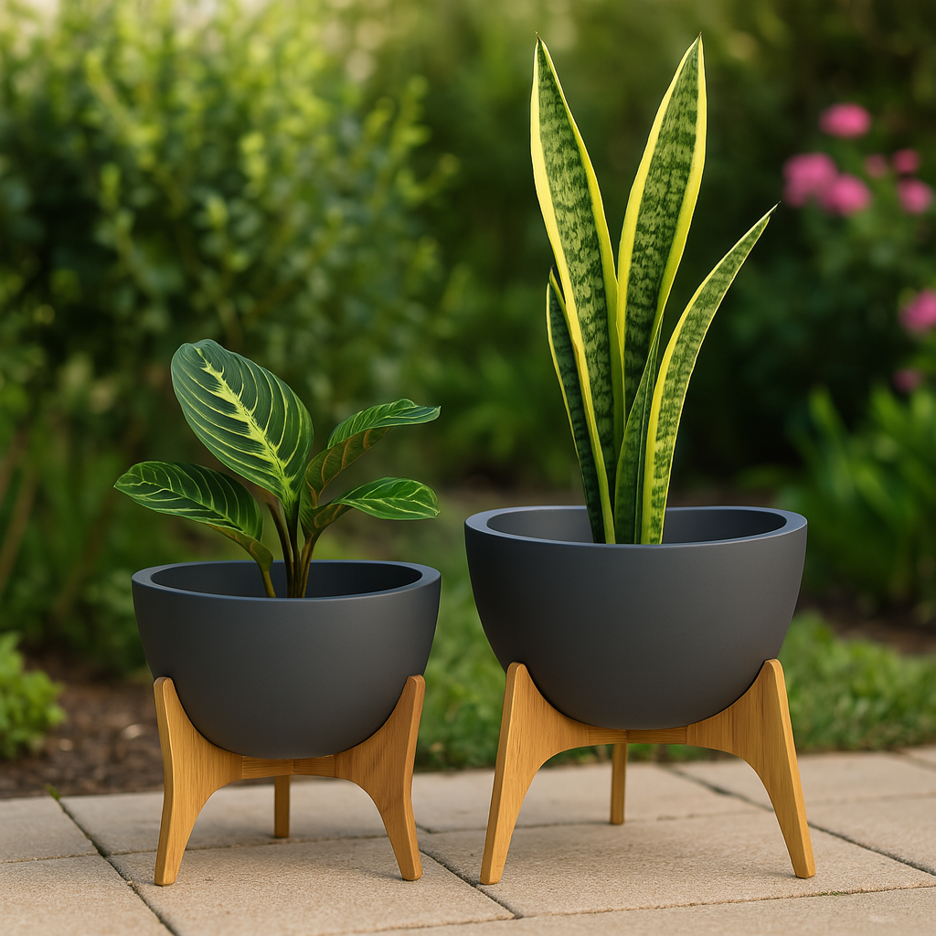 MACETA C/BASE MADERA 38X20CM TRYAS GRIS