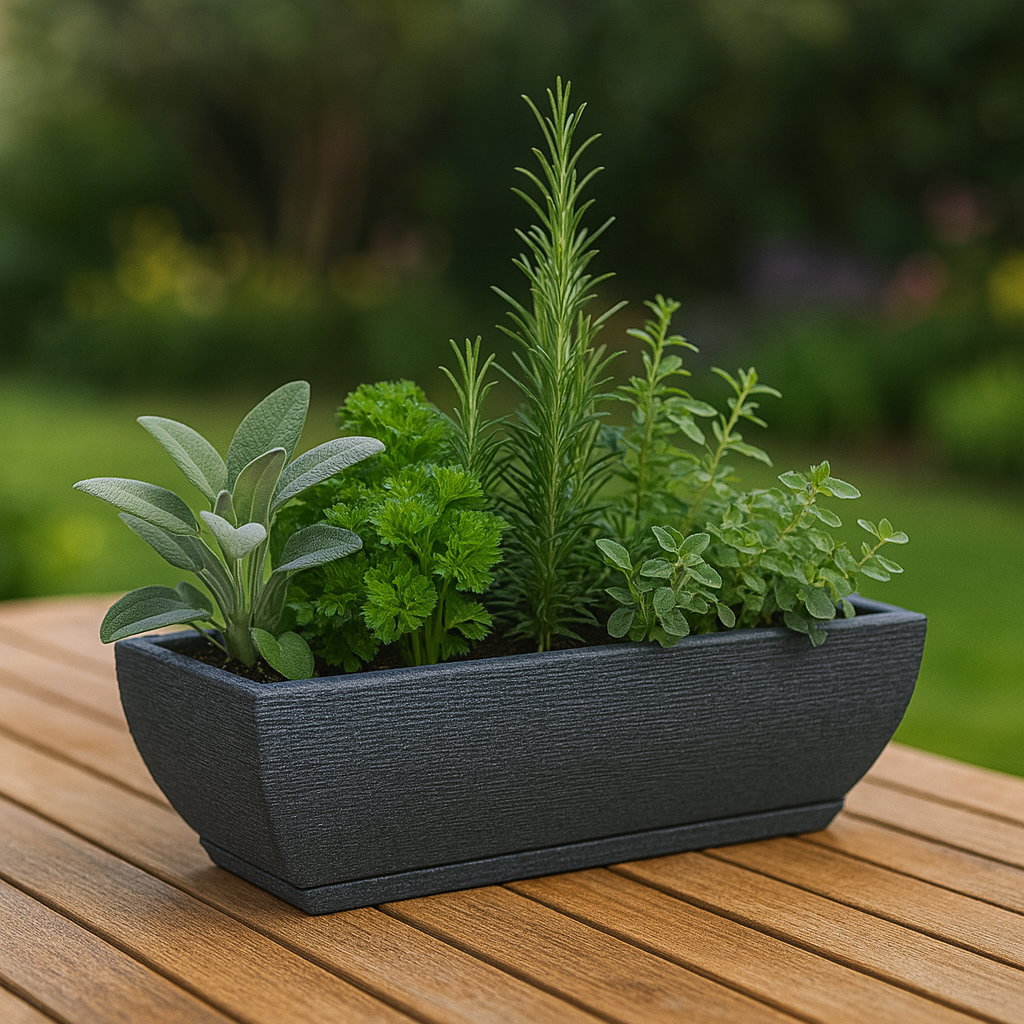 MACETA 48X16CM AMSTERDA GRAPHITO EFEC.PIEDRA GRIS OSCURO