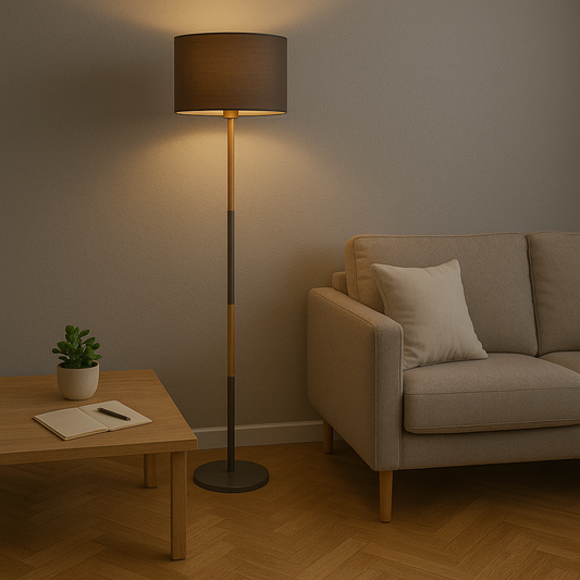 LAMPARA DE PIE D35x160CM TELA/METAL GRIS