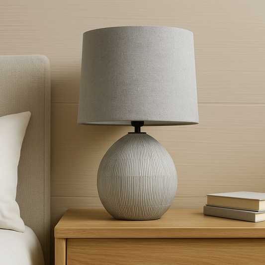 LAMPARA DE MESA CERAMICA D34x51CM LINEAS GRIS