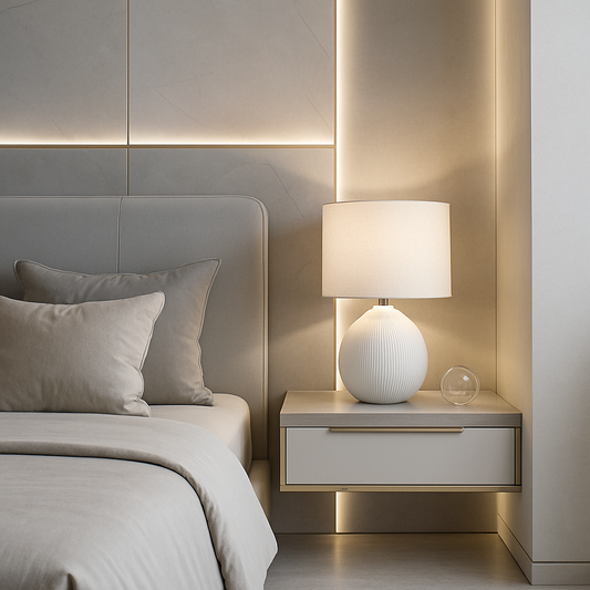 LAMPARA DE MESA CERAMICA D50x70CM LINEAS BLANCO