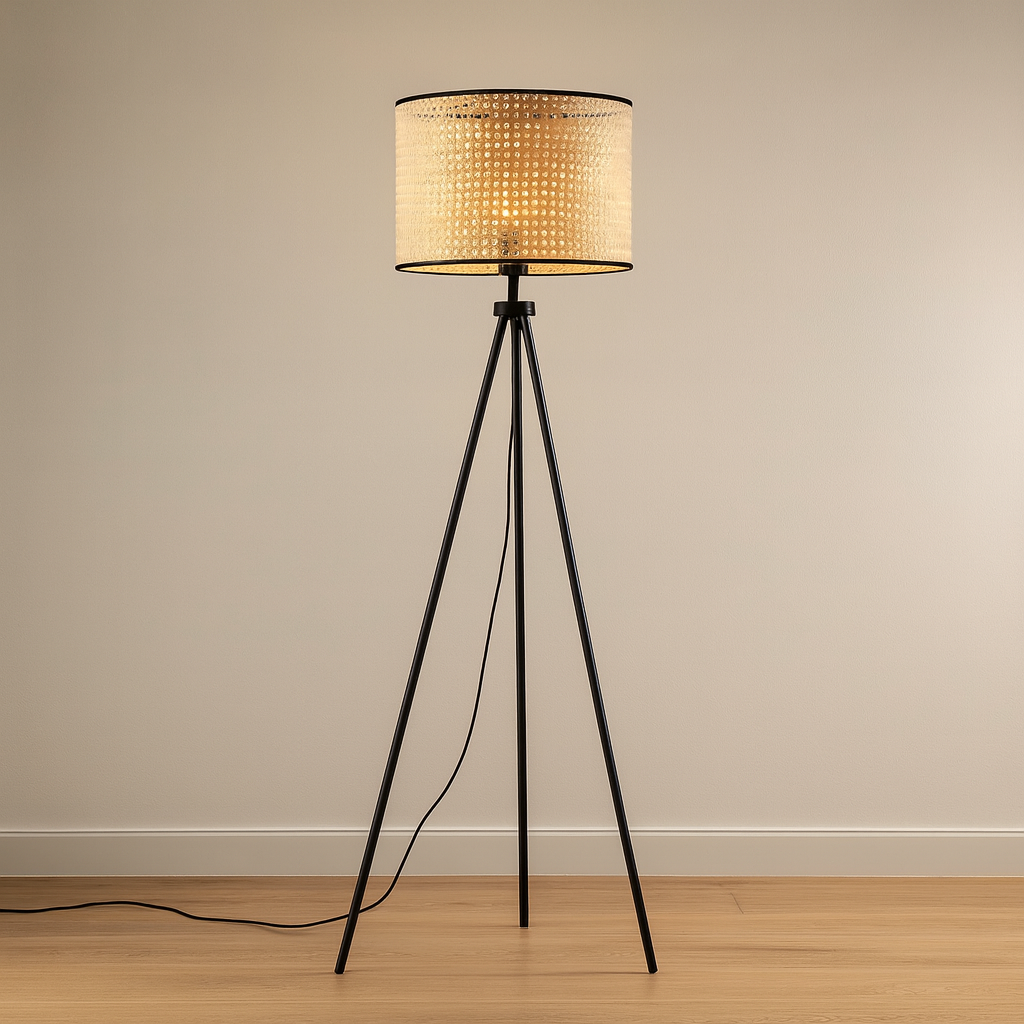 Lámpara de Pie ORLANDO – Diseño Elegante en Madera y Ratán