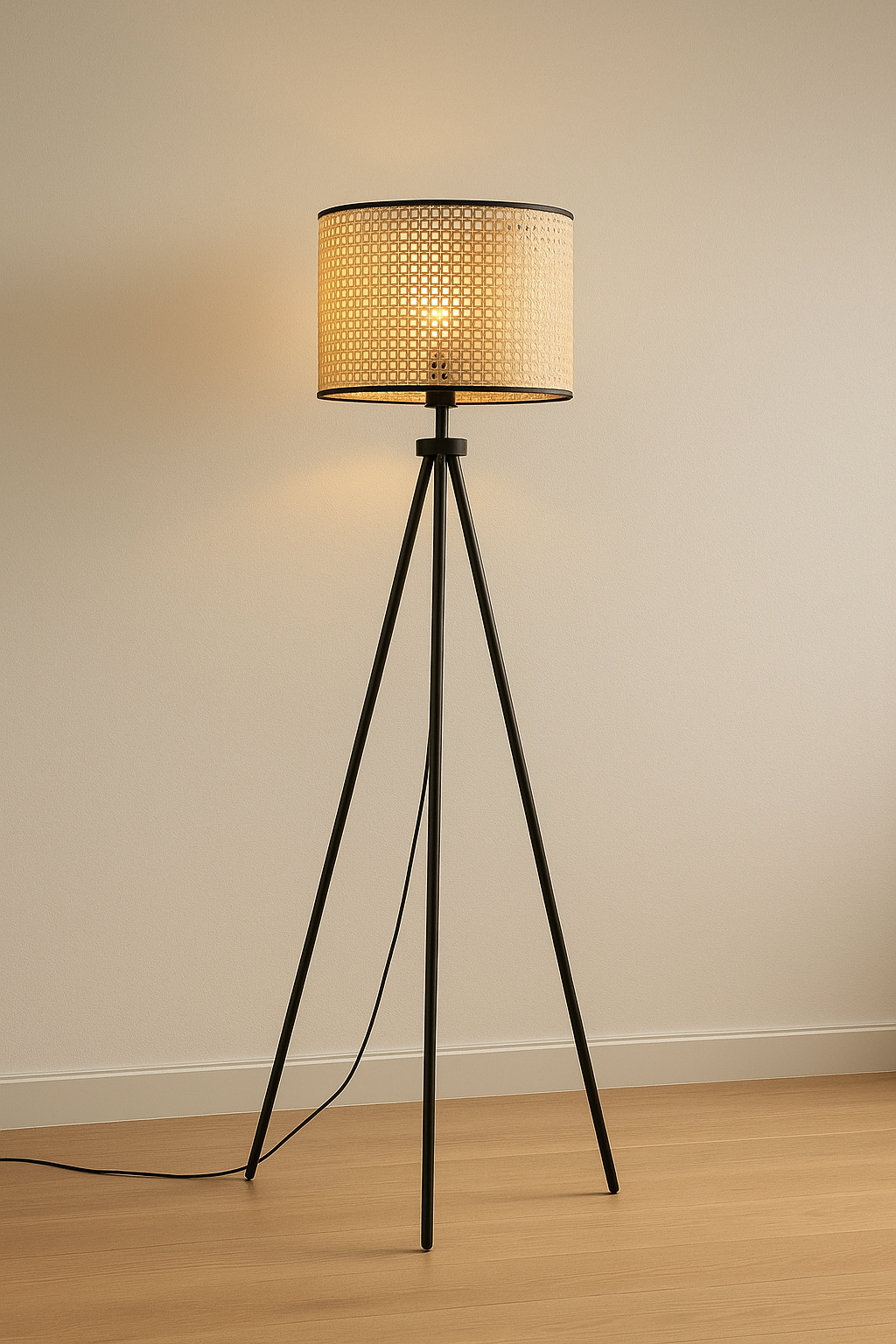 Lámpara de Pie ORLANDO – Diseño Elegante en Madera y Ratán