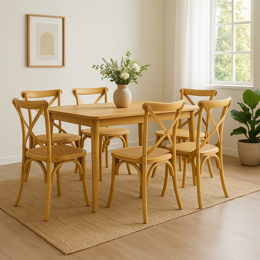 SILLA CROSS madera/rattan claro 46×42×87cm