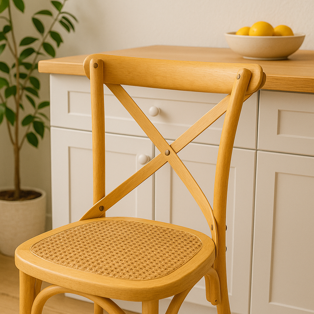 SILLA CROSS madera/rattan claro 46×42×87cm