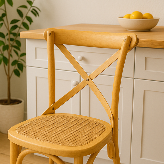 SILLA CROSS madera/rattan claro 46×42×87cm