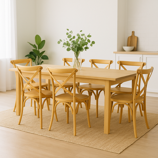 SILLA CROSS madera asiento claro 46×42×87cm