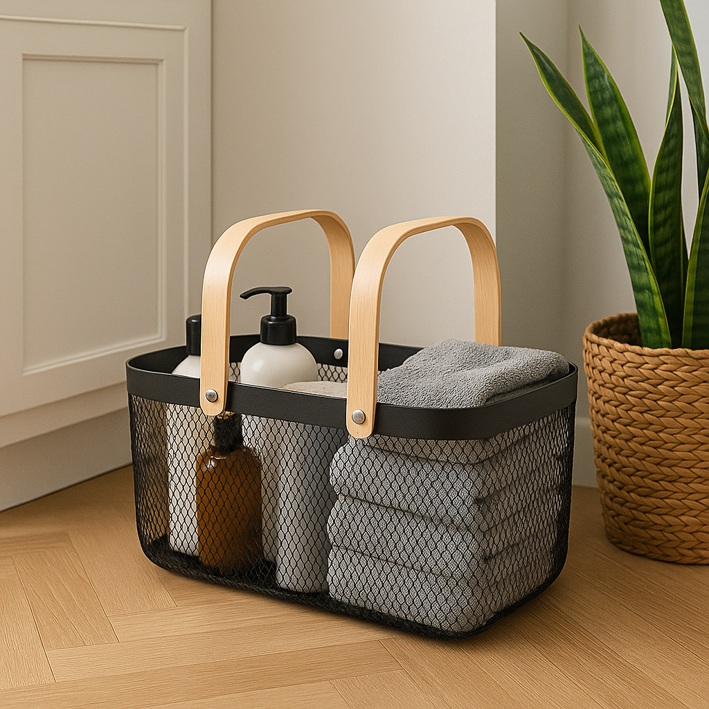 CANASTA METALICA ASAS DE BAMBU 37X22X17CM LH-3669