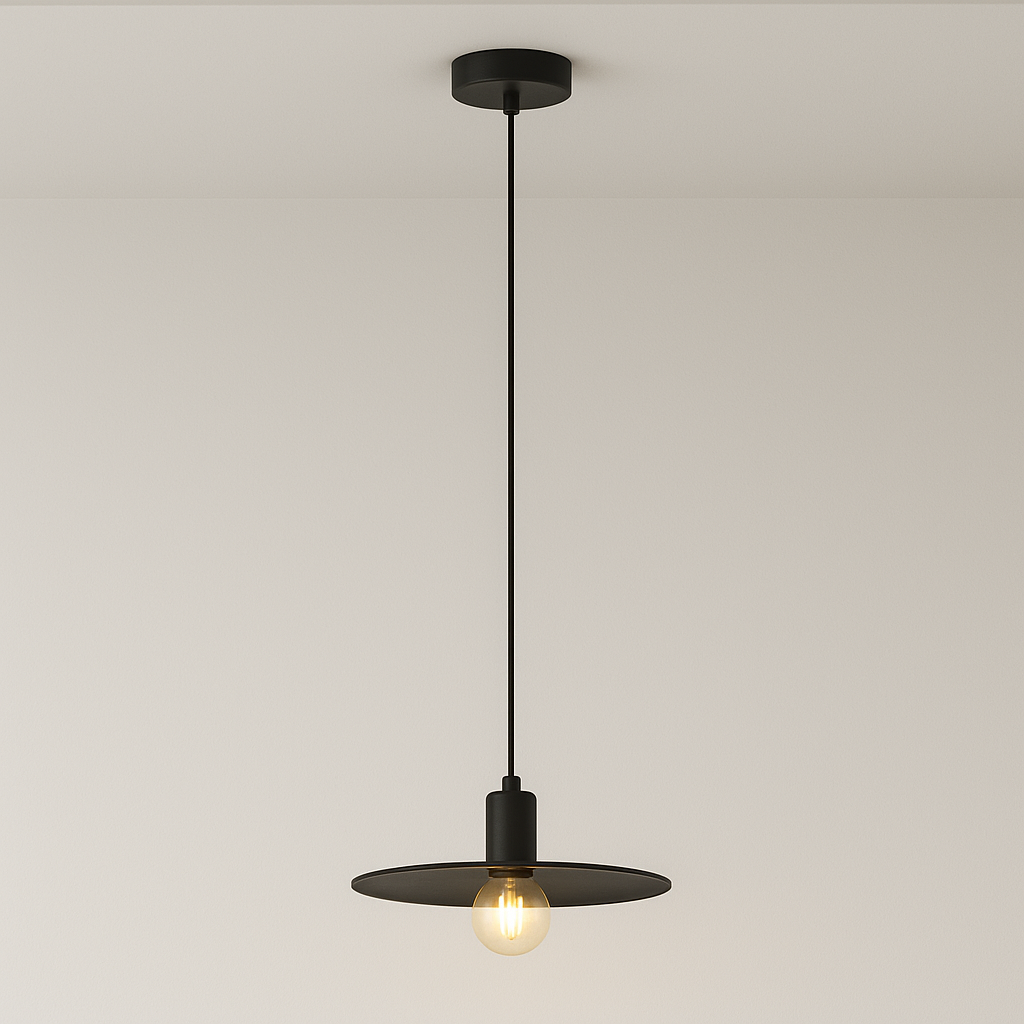 Colgante Acero Negro Pantalla Madera