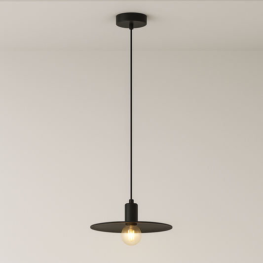 Colgante Acero Negro Pantalla Madera