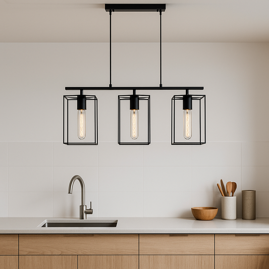 Colgante Triple Metal Negro y Vidrio