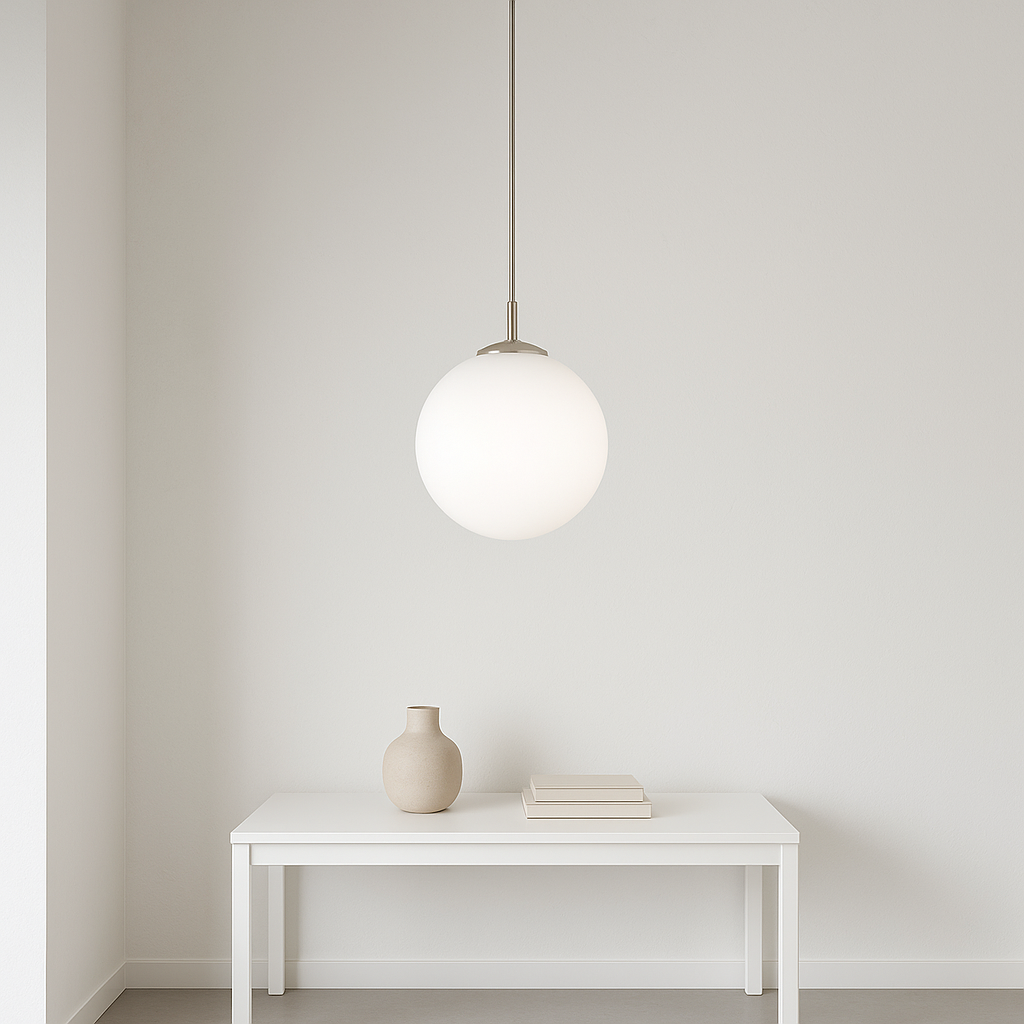 Colgante Globo Vidrio Opal c/ Acero Níquel