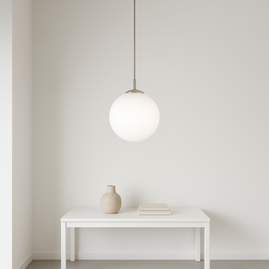 Colgante Globo Vidrio Opal c/ Acero Níquel