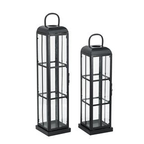 Set de Fanales Altos Negros de Metal y Vidrio