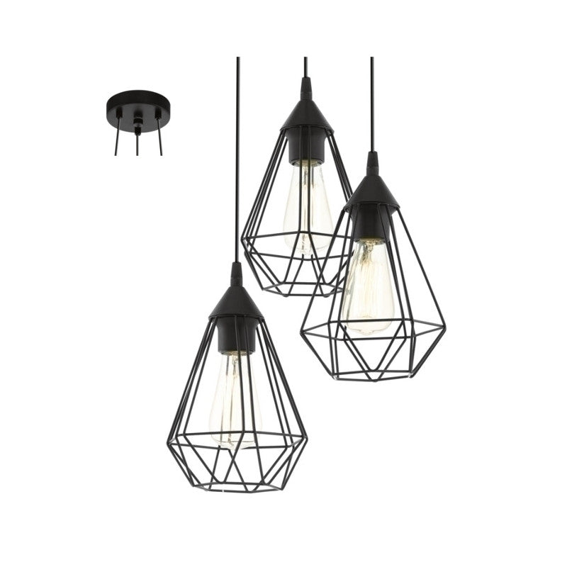 1 COLGANTE TRIPLE REJA NEGRO 3XE27 Ø175MM "TARBES" 941EGLO