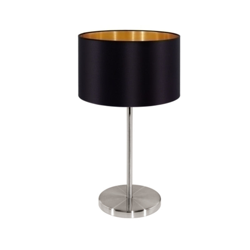 1 PORTATIL MESA TELA NEGRA BASE NIQUEL 1XE27 MASERLO 3EGLO