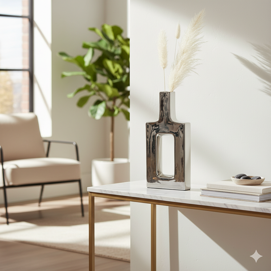 Florero Alto Cuadrado Moderno en Acabado Plata