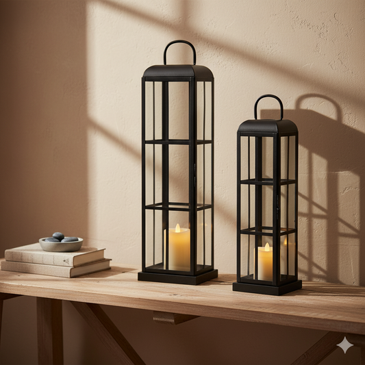 Set de Fanales Altos Negros de Metal y Vidrio