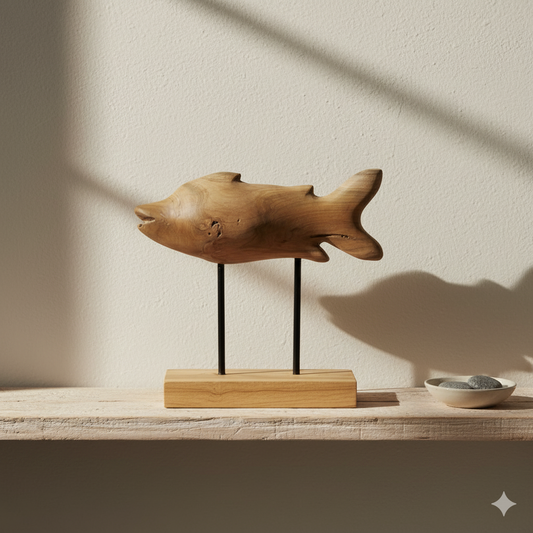 Pez Decorativo de Madera Natural con Base Minimalista
