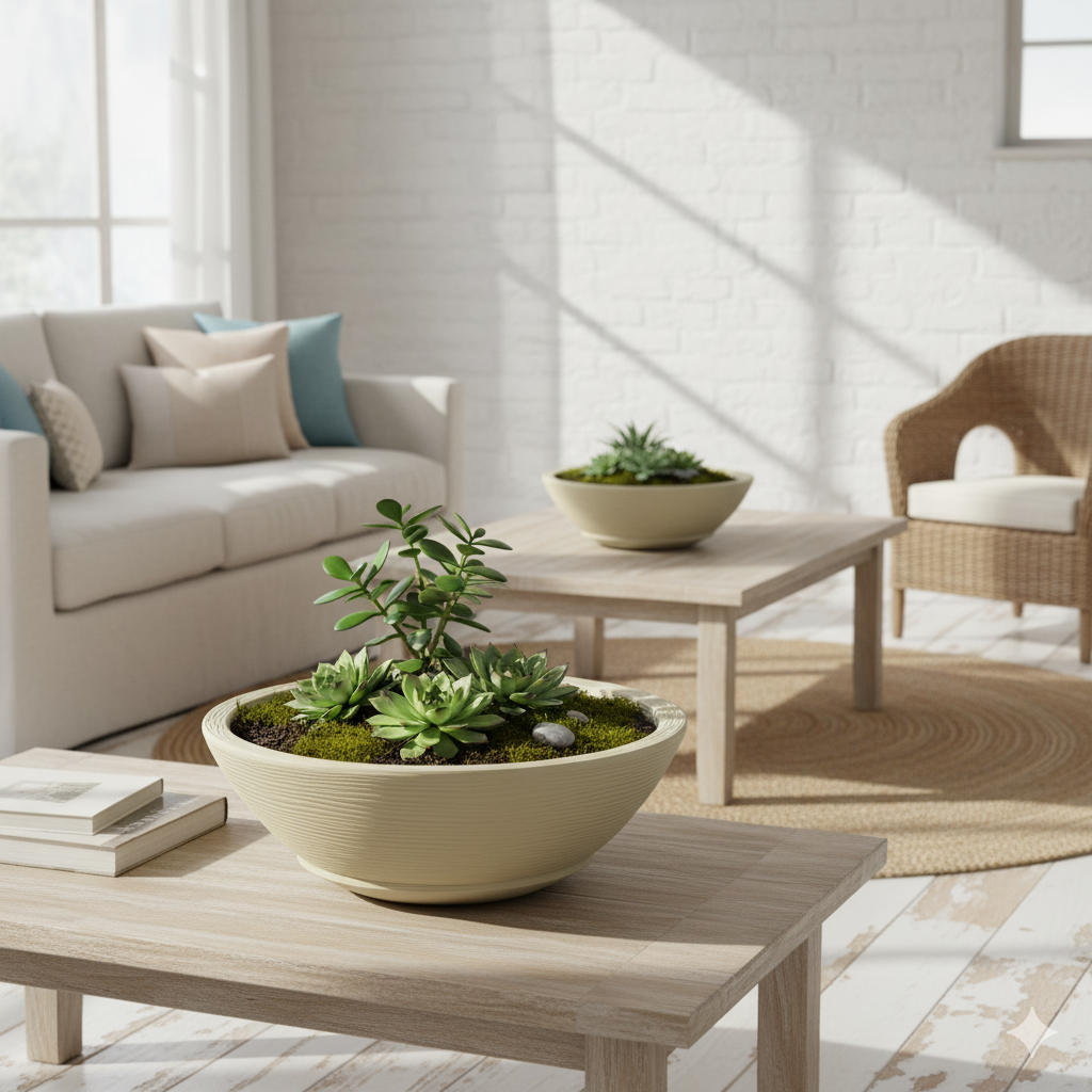 MACETA "INDI" Ø40 X 13CM. BEIGE C/ PLATO