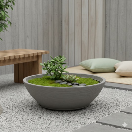 MACETA "INDI" Ø65 X 22CM. SIMIL CEMENTO C/ PLATO