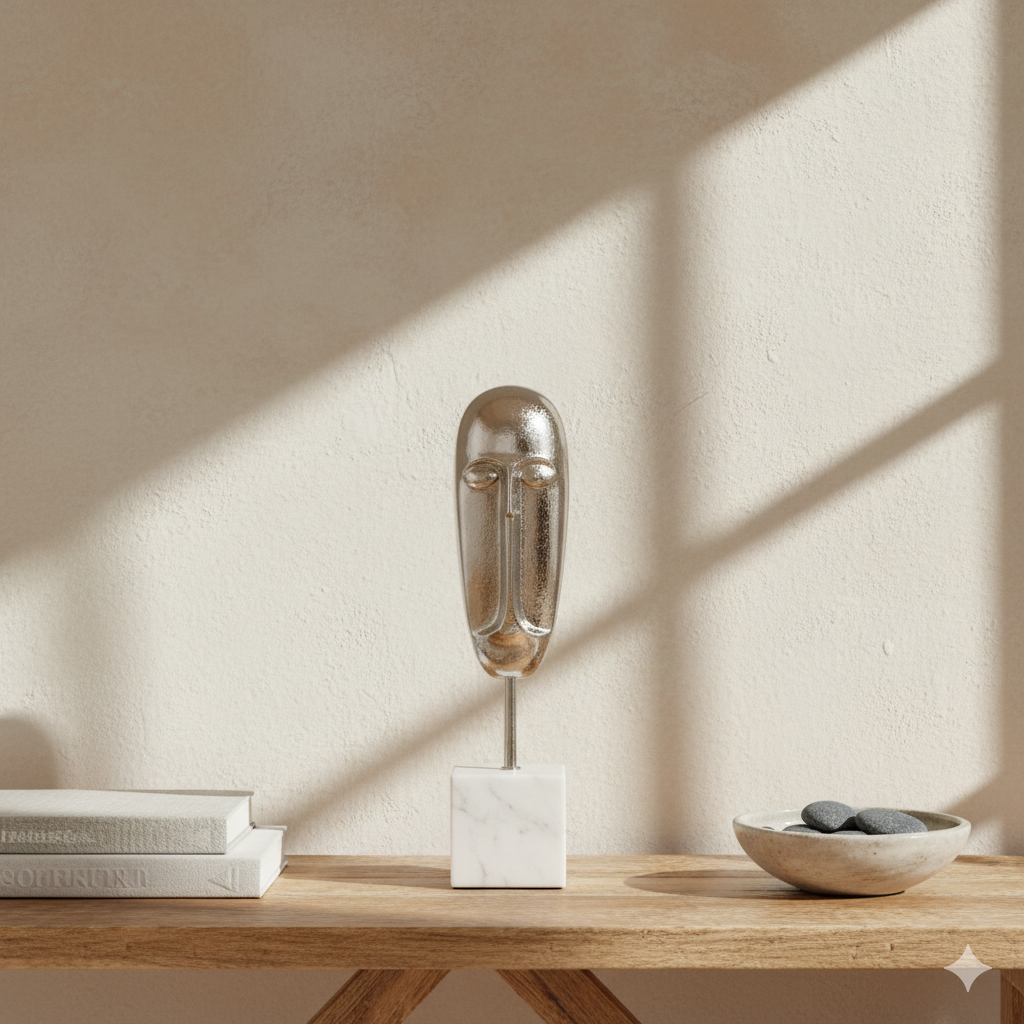 Escultura De Rostro Aluminio/Marmol