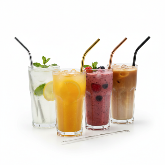 JUEGO 4 SORBITOS INOX. COLORES + CEPILLO