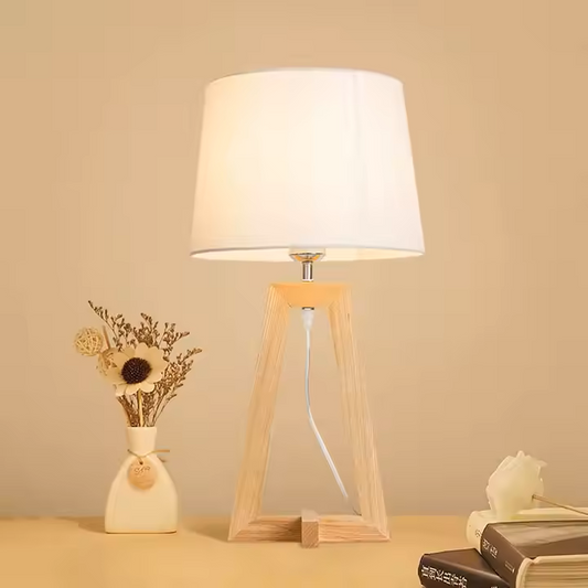 Lámpara de Mesa Portátil de Madera con Tela Marrón