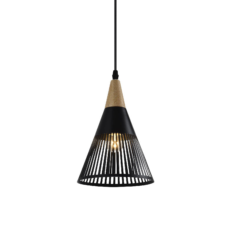 1 COLGANTE CONO VARILLAS METAL NEGRO/MADERA 1XE27 Ø1YADI