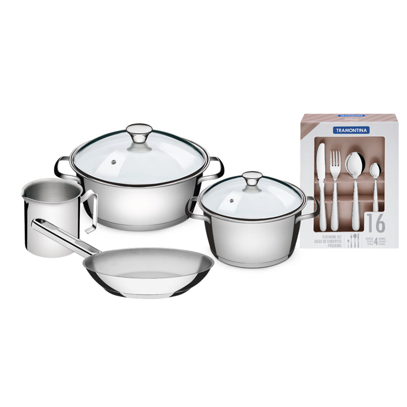 JUEGO OLLAS 4 PZAS. "ALLEGRA" + JUEGO CUBIERTOS