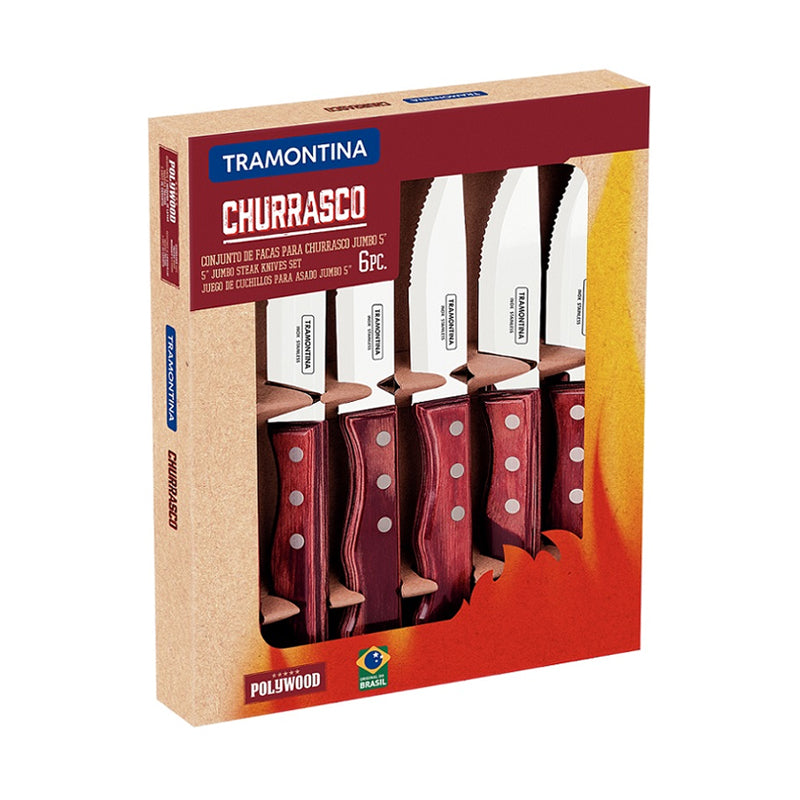 CUCHILLO JUMBO 5" ROJO 6 PZAS. "CHURRASCO"