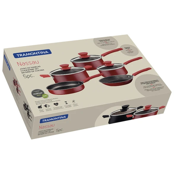 BATERIA DE COCINA, ROJA 5 PIEZAS "NASSAU"