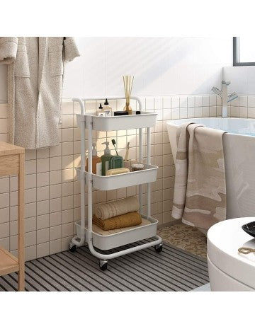 Carrito 3 estantes c/ruedas blanco 45x38x82cm