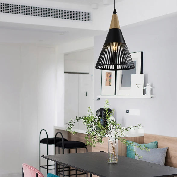 Colgante Cono Varillas Metal Negro/Madera