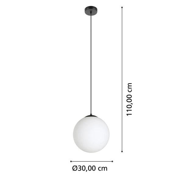 Colgante Globo Vidrio Opal c/ Acero Negro
