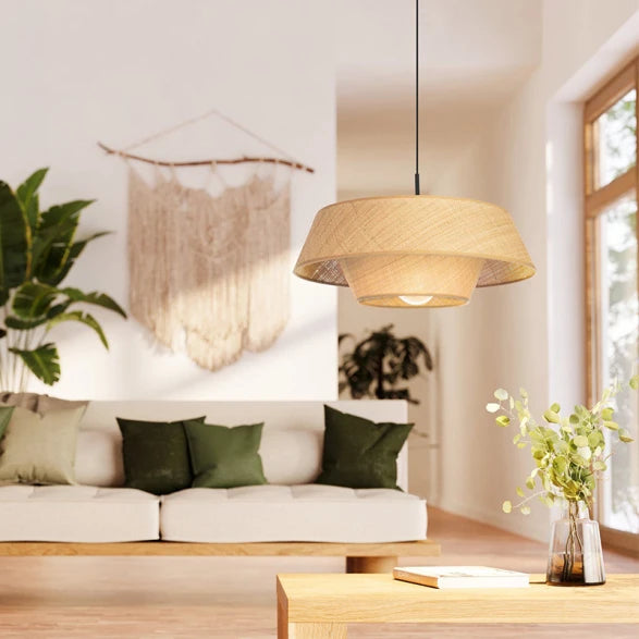 Lámpara colgante fibra natural beige E27 MARFORD 