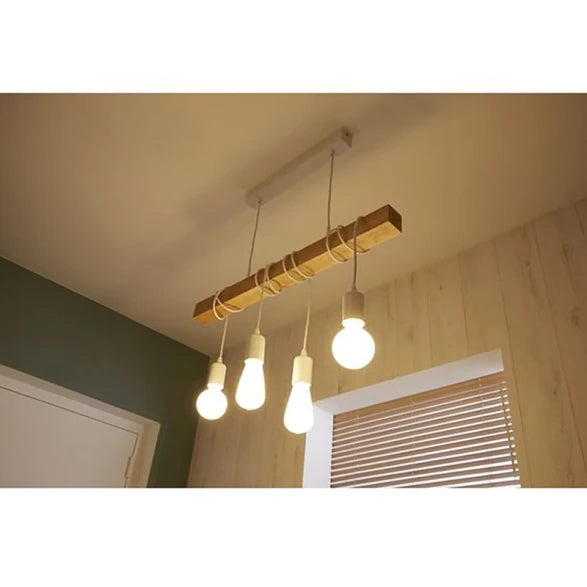 Colgante Vintage Madera y Portalámparas Blanco