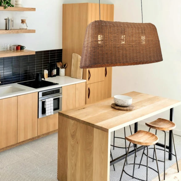 Lámpara colgante ratán apaisada 3xE27 1000x400mm 