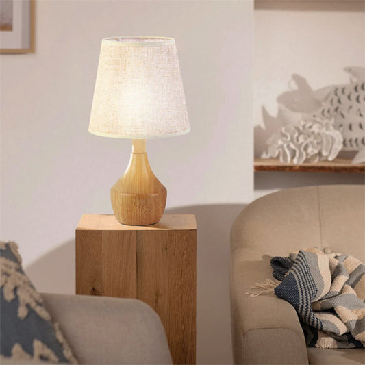 Lámpara de Mesa Portátil de Madera con Pantalla Textil Beige