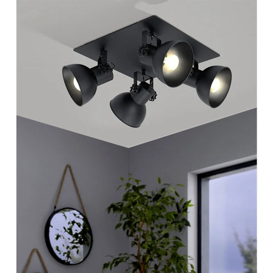 Spot Techo Base Cuadrada Acero Negro